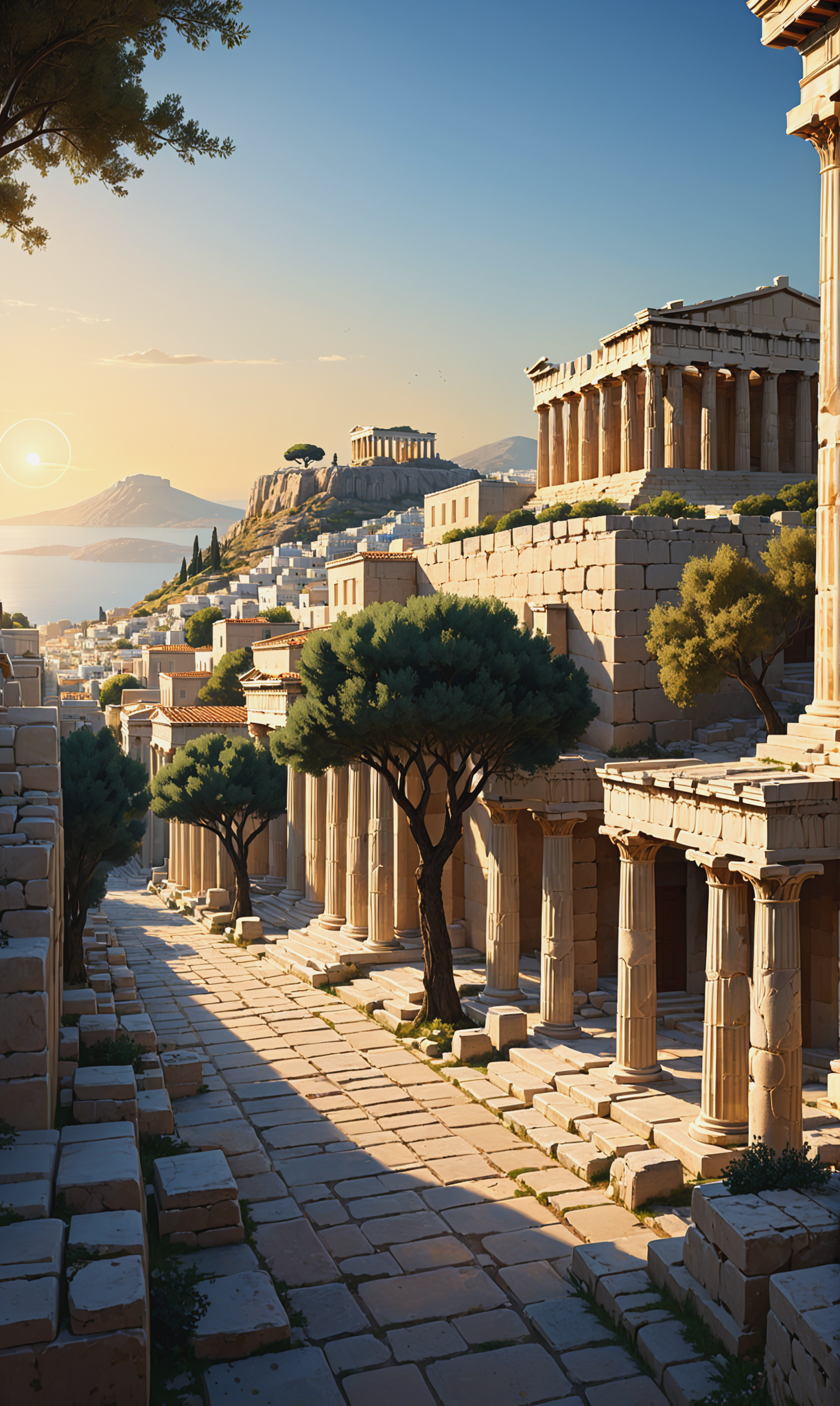 02465-195536749-Ancient Greek city at sunrise, Acropolis standing majestic against the warm hues of the morning sky, Doric columns casting long.png